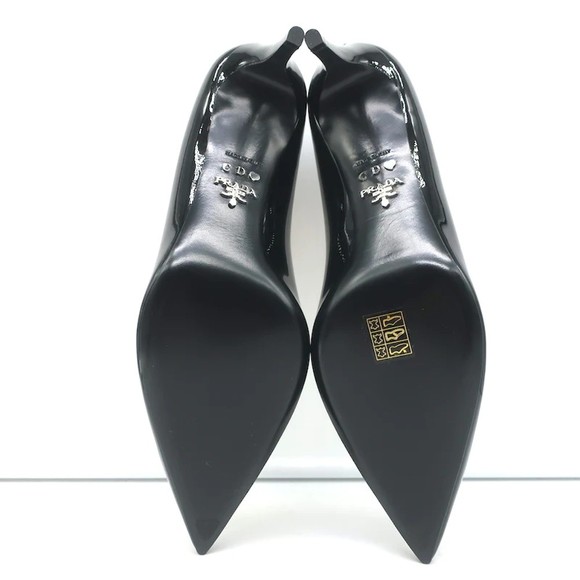 Prada Pumps Black Patent Leather Size 41 Pointed Toe Heels NEW - Picture 11 of 12